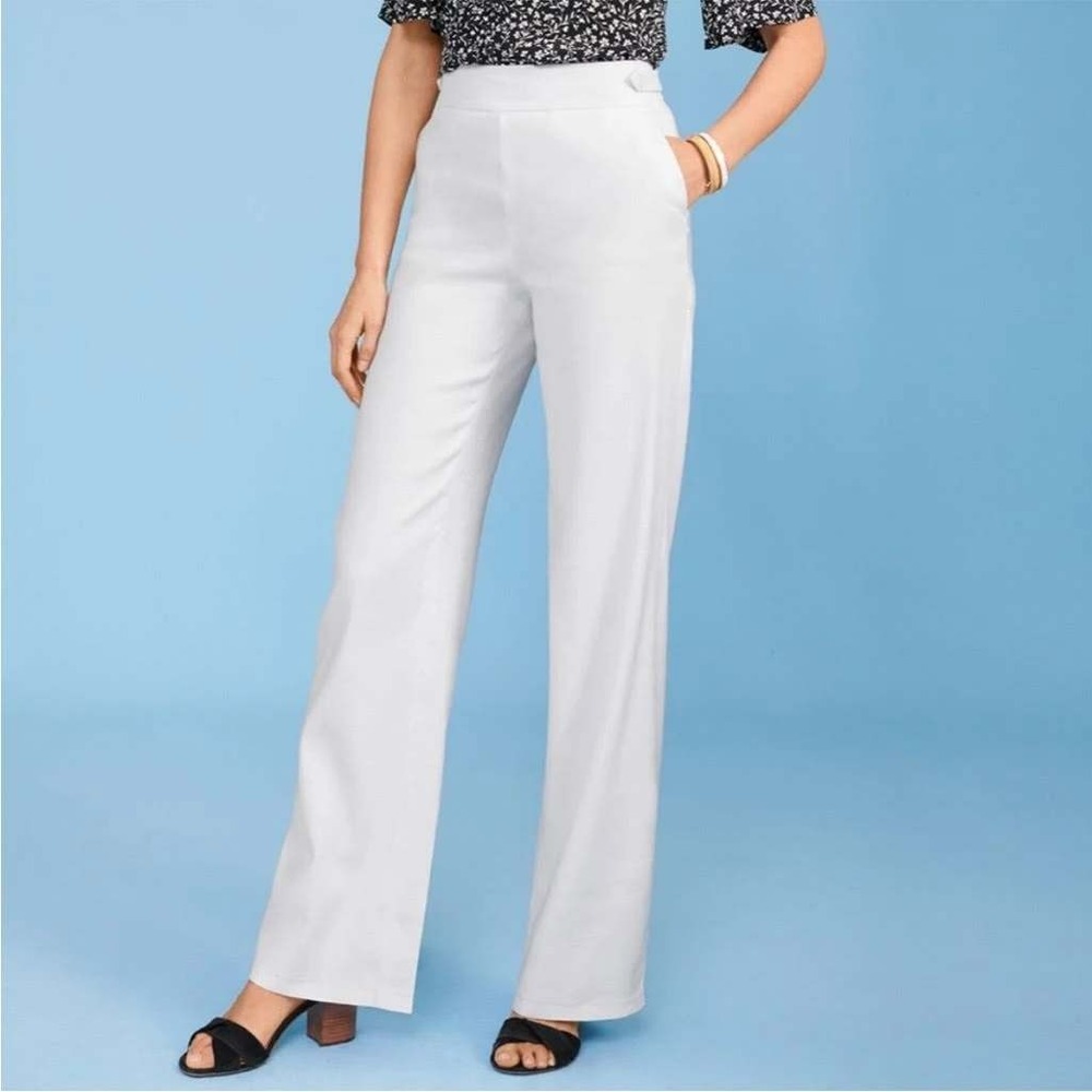 NWT Talbots White Linen Blend Wide Leg Palazzo Pants Old Money Curvy Luxury 10P
